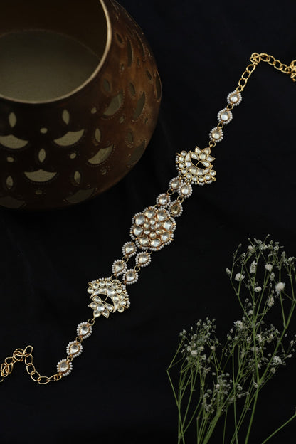 Gold Finish Kundan Polki & Pearl Headband