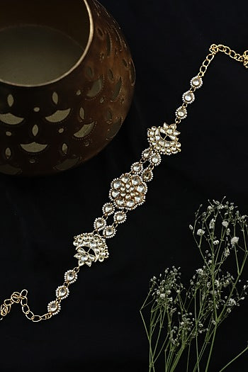 Gold Finish Kundan Polki & Pearl Headband