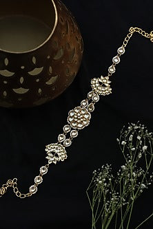 Gold Finish Kundan Polki & Pearl Headband
