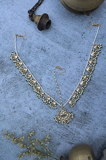 Gold Plated Kundan Polki & Freshwater Pearl Mathapatti