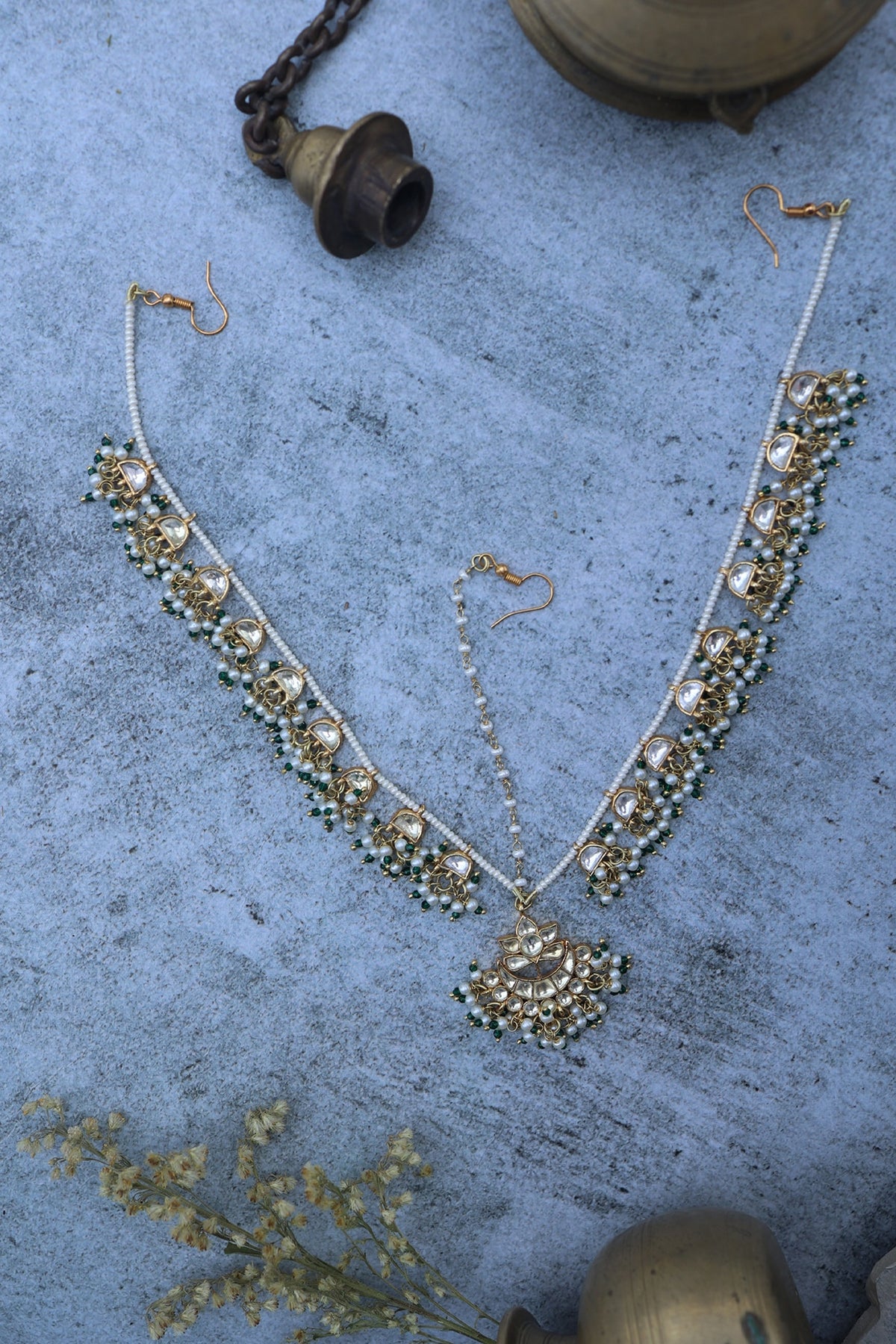 Gold Plated Kundan Polki & Freshwater Pearl Mathapatti
