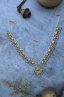 Gold Plated Kundan Polki & Freshwater Pearl Mathapatti