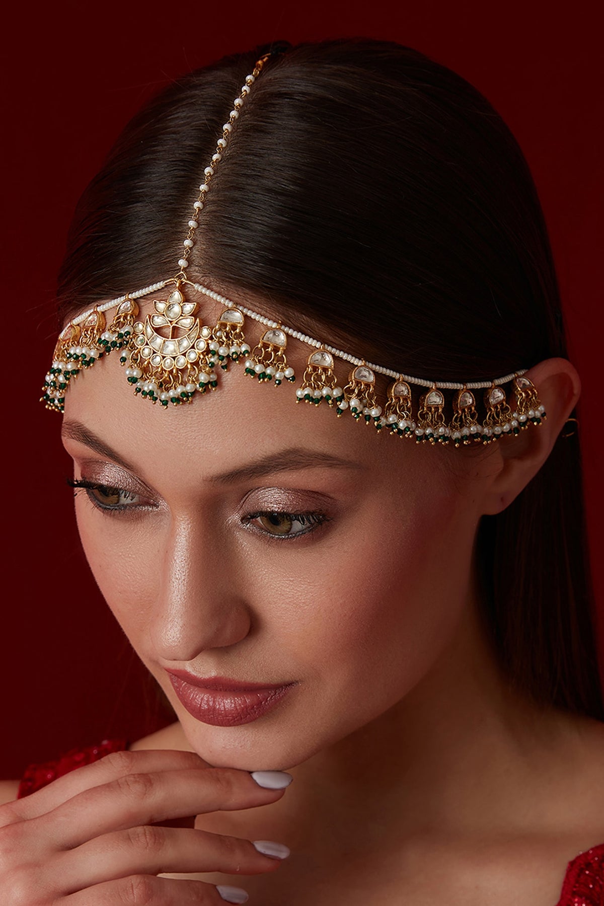 Gold Plated Kundan Polki & Freshwater Pearl Mathapatti