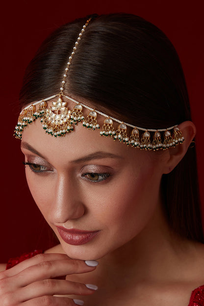 Gold Plated Kundan Polki & Freshwater Pearl Mathapatti