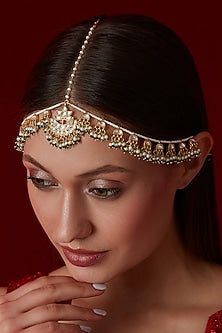 Gold Plated Kundan Polki & Freshwater Pearl Mathapatti