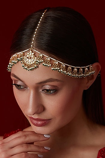 Gold Plated Kundan Polki & Freshwater Pearl Mathapatti