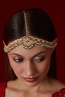 Gold Plated Kundan Polki & Freshwater Pearl Mathapatti