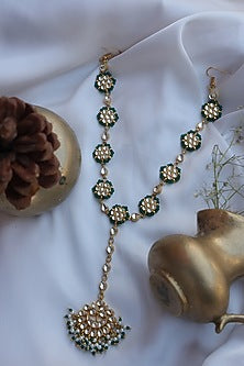 Gold Finish Kundan Polki & Shell Pearl Mathapatti