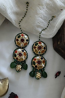 Gold Finish Kundan Polki & Natural Stone Dangler Earrings