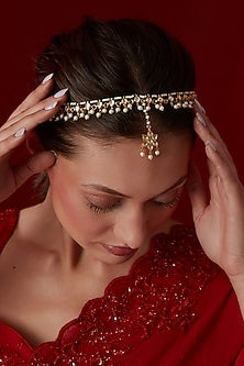 Gold Finish Kundan Polki & Pearl Mathapatti