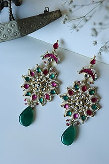 Gold Finish Kundan Polki & Pearl Dangler Earrings