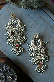 Gold Finish Kundan Polki & Shell Pearl Dangler Earrings