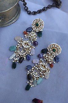 Gold Finish Kundan Polki & Seed Pearl Dangler Earrings