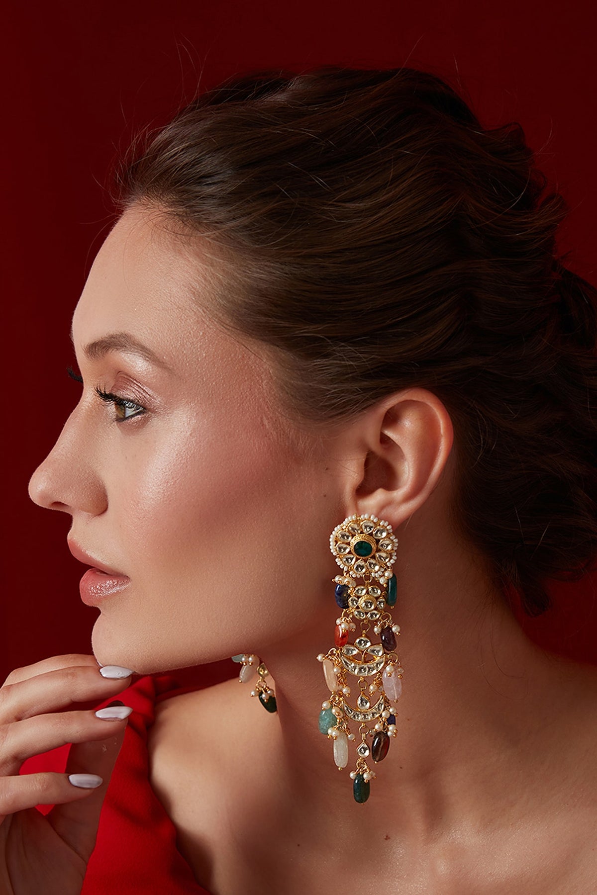Gold Finish Kundan Polki & Seed Pearl Dangler Earrings