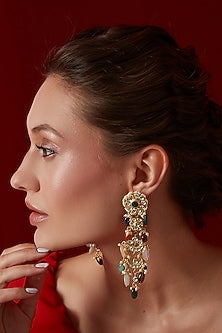 Gold Finish Kundan Polki & Seed Pearl Dangler Earrings