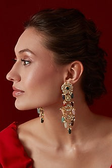 Gold Finish Kundan Polki & Seed Pearl Dangler Earrings