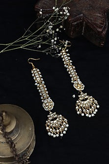 Gold Finish Kundan Polki & Shell Pearl Dangler Earrings
