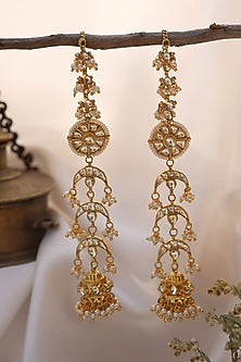Gold Finish Kundan Polki & Pearl Dangler Earrings
