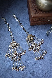Gold Finish Kundan Polki & Pearl Dangler Earrings