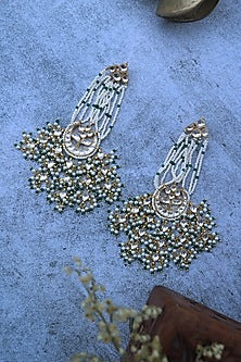 Gold Finish Kundan Polki & Shell Pearl Dangler Earrings