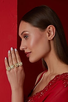 Gold Finish Kundan Polki Ring