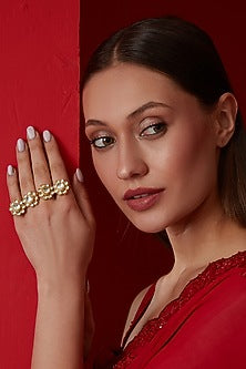 Gold Finish Kundan Polki Ring