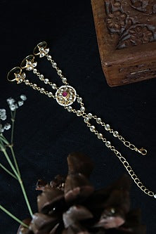 Gold Finish Kundan Polki & Shell Pearl Hathphool