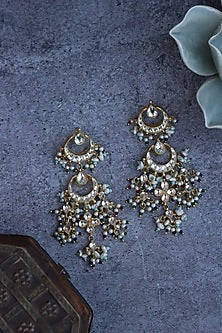 Gold Finish Kundan & Shell Pearl Dangler Earrings