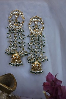 Gold Finish Kundan & Shell Pearl Dangler Earrings