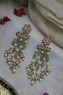 Gold Finish Kundan & Mint Agate Stone Dangler Earrings