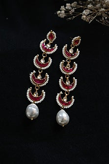 Gold Finish Kundan & Pearl Dangler Earrings