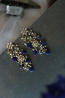 Gold Finish Blue Lapis Lazuli Stone Dangler earrings