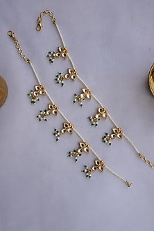 Gold Finish Kundan & Shell Pearl Anklets