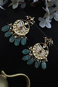 Gold Finish Kundan & Shell Pearl Dangler Earrings
