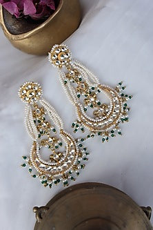 Gold Finish Kundan & Shell Pearl Chandbali Earrings