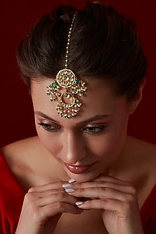 Gold Finish Kundan & Shell Pearl Maangtikka