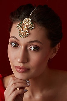Gold Finish Kundan & Shell Pearl Maangtikka