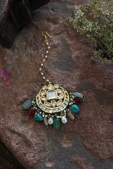 Gold Finish Kundan & Multi-Colored Stone Maangtikka