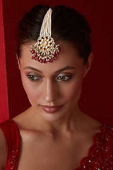 Gold Finish Kundan & Natural Stone Maangtikka