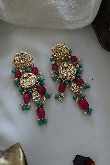 Gold Finish Kundan & Pearl Dangler Earrings
