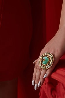 Gold Finish Kundan Ring