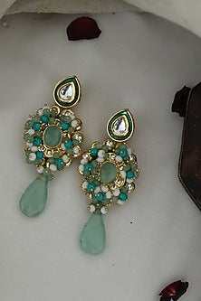 Gold Finish Kundan & Shell Pearl Dangler Earrings