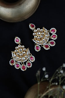 Gold Finish Kundan & Shell Pearl Dangler Earrings