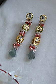 Gold Finish Kundan & Natural Stone Dangler Earrings
