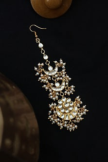 Gold Finish Kundan & Shell Pearl Maangtikka