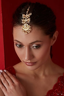 Gold Finish Kundan & Shell Pearl Maangtikka