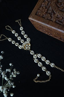 Gold Finish Kundan & Shell Pearl Hathphool