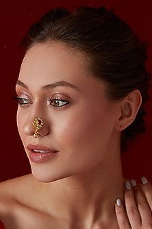 Gold Finish Kundan & Shell Pearl Nosepin