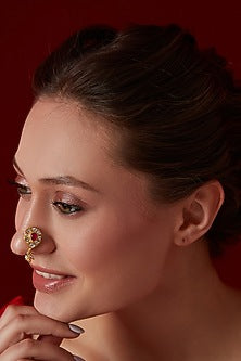 Gold Finish Kundan & Shell Pearl Nosepin