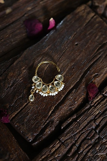 Gold Finish Kundan & Shell Pearl Nosepin